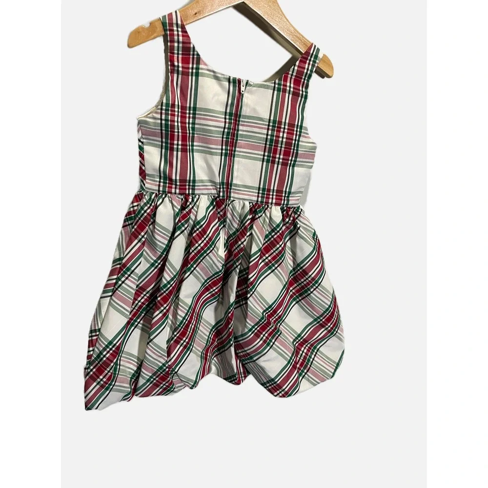 Cat & Jack Plaid Dress Girls XS 4/5 Red Green White Velvet Bow Holiday Christmas
